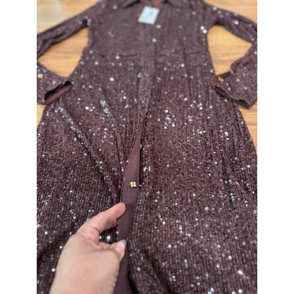 Cara Cara Margaret long sleeve sequin shirtDress in Rum Raisin Sequin size XS - Picture 14 of 14
